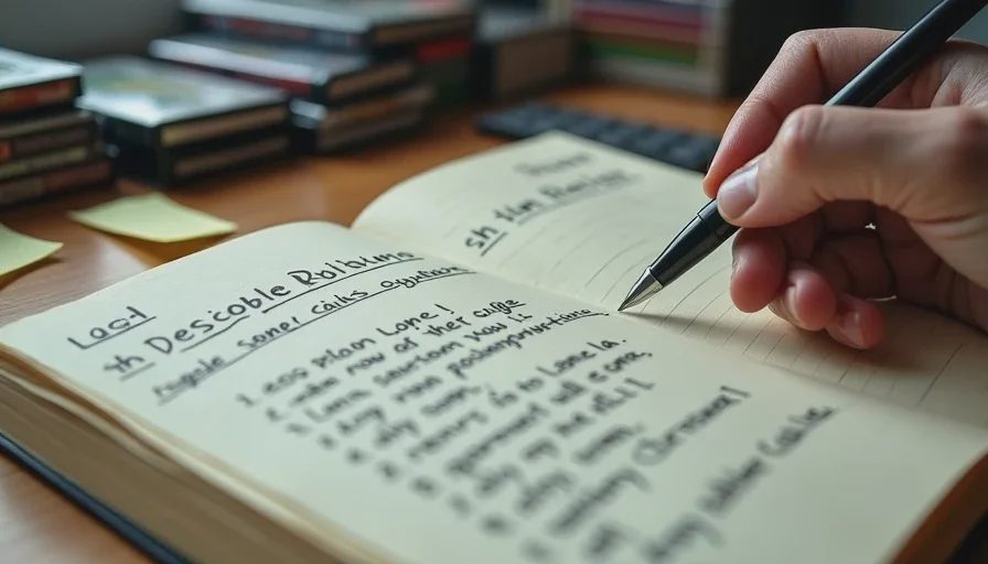 A handwritten checklist of pacing warning signs in a notebook beside a game controller and game cases