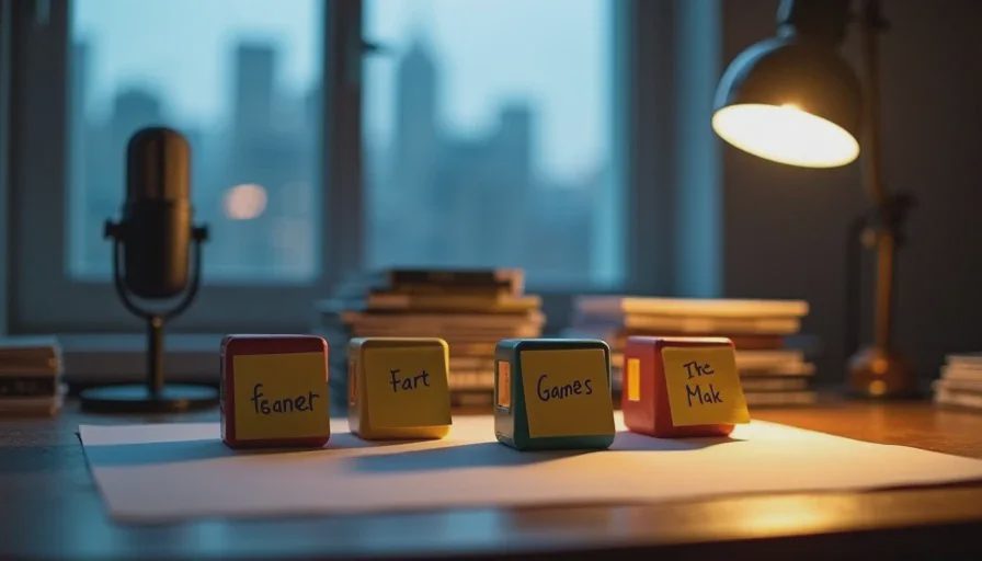 A curated shortlist of four games on a desk with handwritten sticky note impressions at dusk